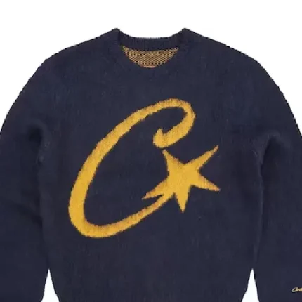 Corteiz C Star Mohair Knit Sweatshirt Navy (1)